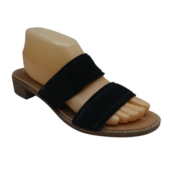 Toms Mariposa Black Suede Two Strap Open Toe Slide Sandals Womens 8 - Picture 1 of 13